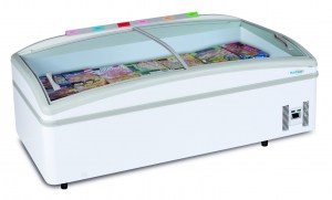 Curved top glass lid freezer